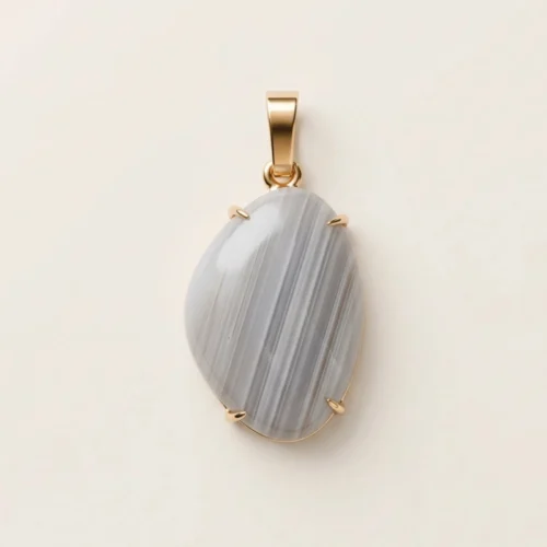 Natural Grey Banded Agate Oval Pendant
