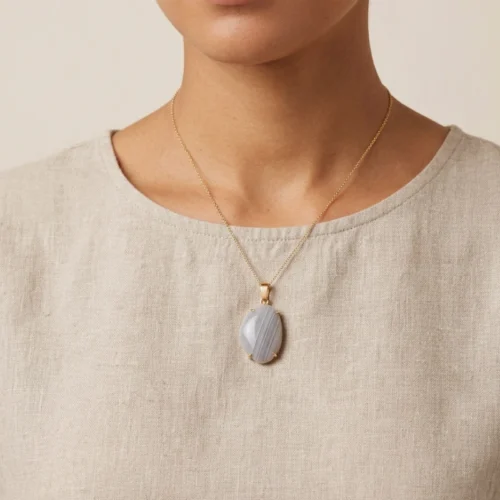 Natural Grey Banded Agate Oval Pendant mannequin