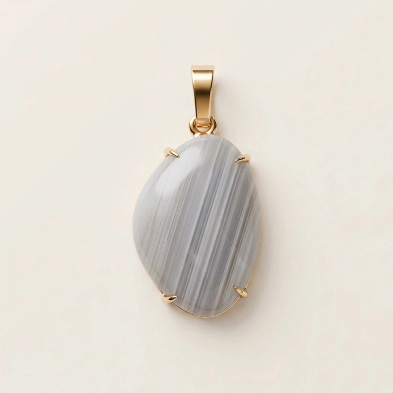 Natural Grey Banded Agate Oval Pendant