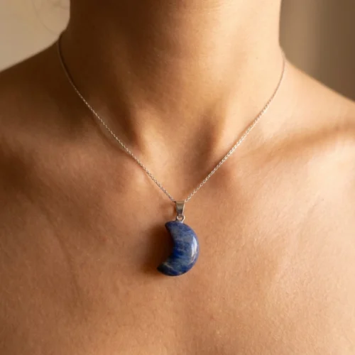 Sodalite crescent moon crystal pendant 2